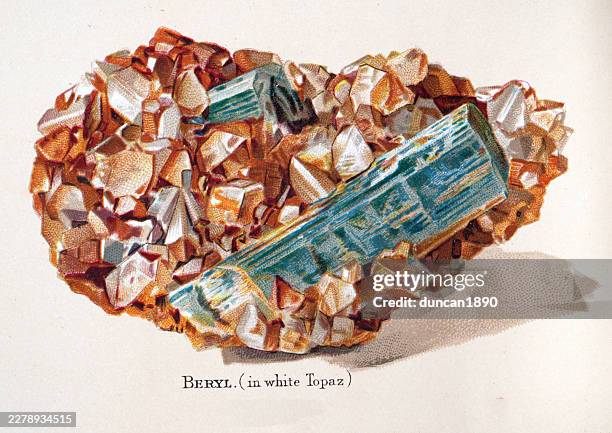gemology, beryl and white topaz, vintage illustration - topaz stock illustrations
