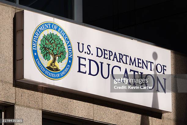 Department of Education sign is displayed outside of their federal student aid office on June 3, 2026 in Washington, DC.