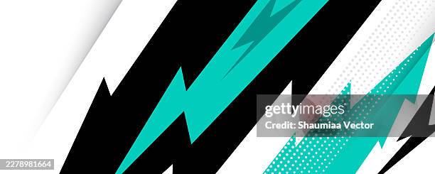 dynamic soccer racing banner with lightning arrows, retro halftone gradient, geometric shapes and modern vector decal design, futuristic sports motion background for flyer, brochure and web poster - decal texture stock illustrations