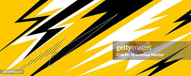 dynamic soccer racing banner with lightning arrows, retro halftone gradient, geometric shapes and modern vector decal design, futuristic sports motion background for flyer, brochure and web poster - decal design stock illustrations