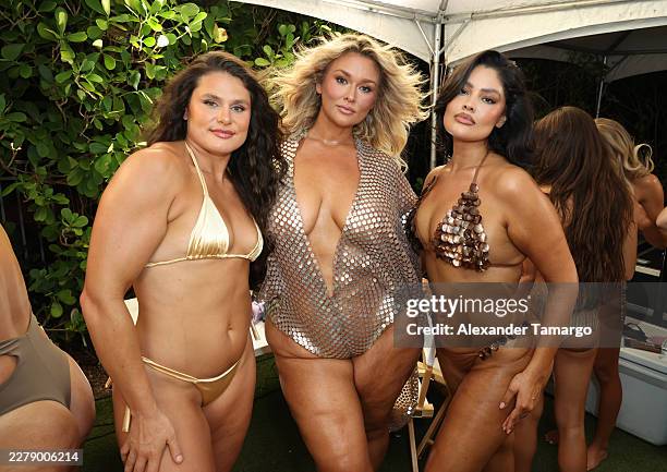 Ilona Maher, Hunter McGrady and Jocelyn Corona attend Sports Illustrated Swimsuit Runway Show During Swim Week At W South Beach - Red...