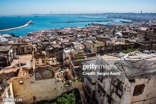 High Angle View Over Kasbah Rooftops Toward Algiers Port High Angle View Over Kasbah Rooftops Toward Algiers Port