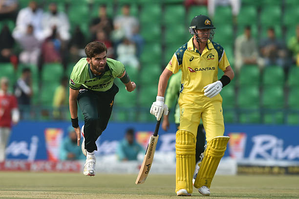 Shaheen Shah Afridi bowls during the third and final ODI match between Pakistan and Australia at Gaddafi Stadium in Lahore, Pakistan, on June 4, 2026.