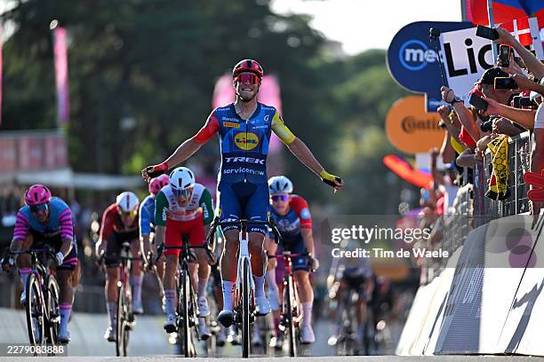 Jonathan Milan of Italy and Team Lidl - Trek celebrates at finish line as stage winner during the 109th Giro d'Italia 2026, Stage 21 a 131km stage...