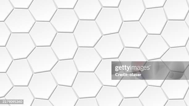 white hexagonal tiles form a clean repeating pattern with soft gray shadows, creating a bright geometric wall or background texture. - white cube stock illustrations