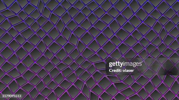 dark gray geometric mesh pattern with glowing purple outlines forming interlocking diamond shapes across the surface. - diamond pattern line stock illustrations