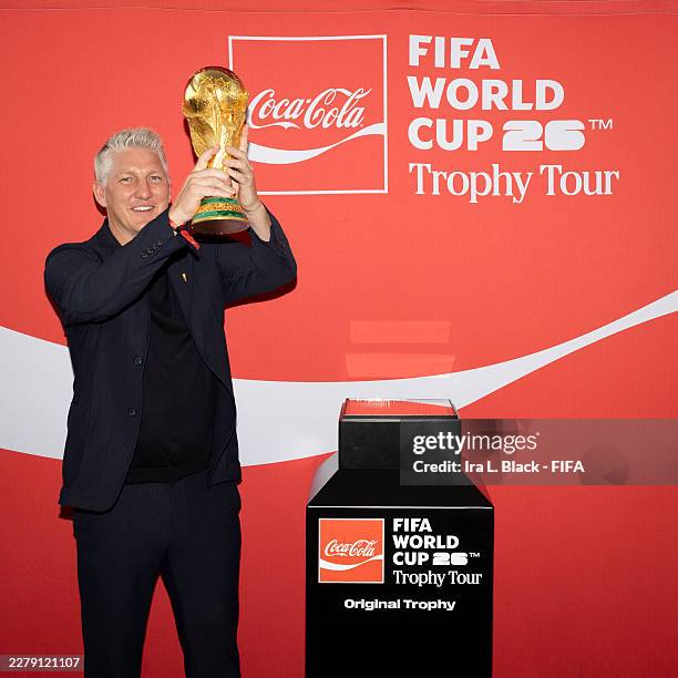 Bastian Schweinsteiger, FIFA Legend raises the trophy during the FIFA World Trophy Tour June 4, 2026 in New York, New York City.