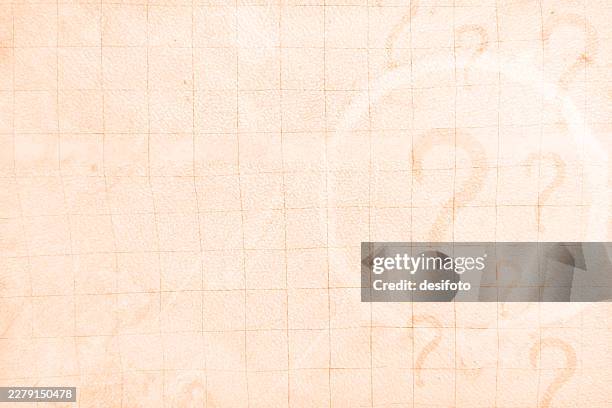 several question marks encircled in a circle over old rough rustic grainy full frame all over checked pattern stained retro vintage lined paper page on textured beige light brown vector background for quiz trivia brainstorming curiosity - trivia question stock illustrations