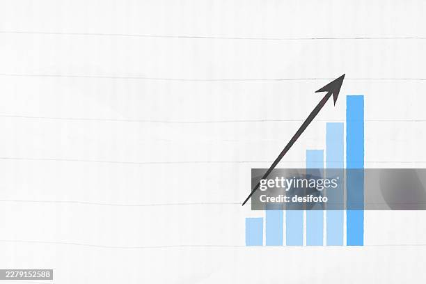 black up steep arrow with upward rising growing blue bar graph over textured striped lined light gray white page for success growth report of business, winning strategy with copy space - grades pattern stock illustrations