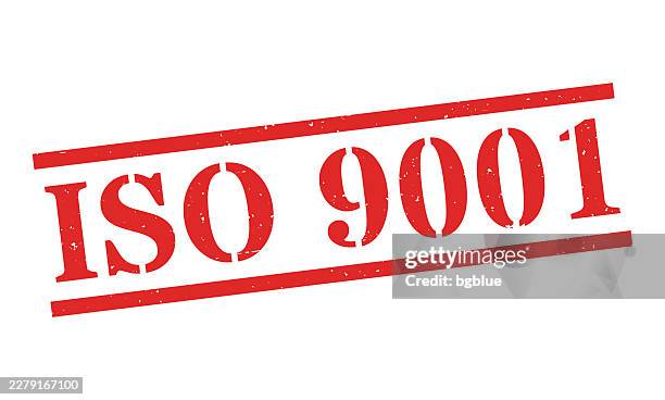 iso 9001 - red rubber stamp on blank background - rewards program logo stock illustrations