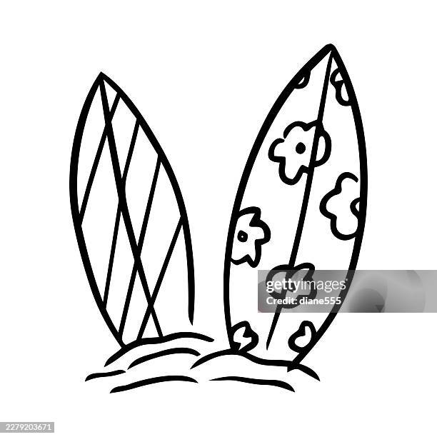 cute summer icon doodle on a transparent background: surfboards - surfboard stock illustrations