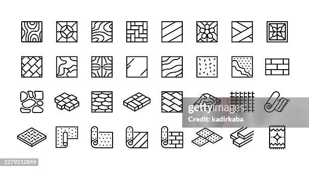 stockillustraties, clipart, cartoons en iconen met flooring line icon set. group of objects. - glass marble
