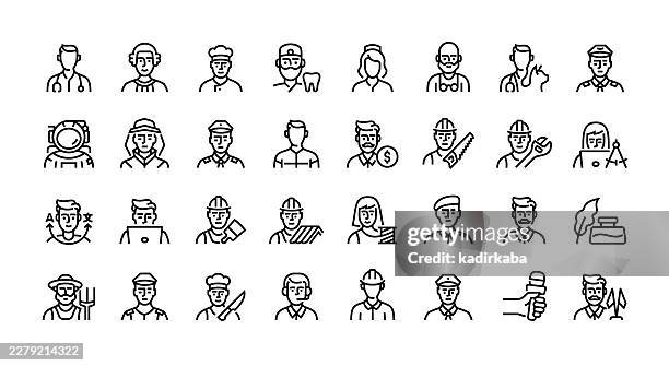 occupations line icon set. group of objects. - translator stock illustrations