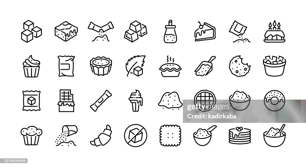Sugar and Sweets Line Icon Set. Group Of Objects.