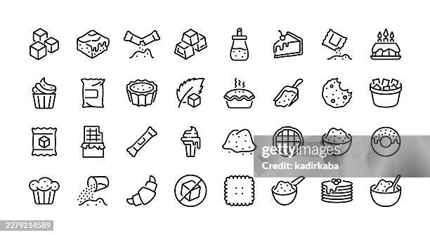 sugar and sweets line icon set. group of objects. - stevia stock illustrations