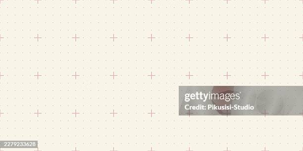 seamless minimalist pastel pink dotted grid pattern with on cream background - school background flatlay stock illustrations