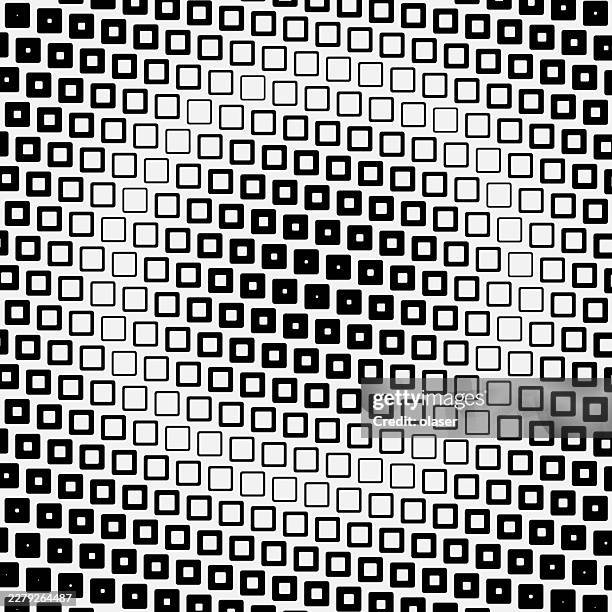 black and white square outlines form a repeating diagonal pattern across the image, creating a dense geometric grid with alternating filled and empty shapes. - white cube stock illustrations