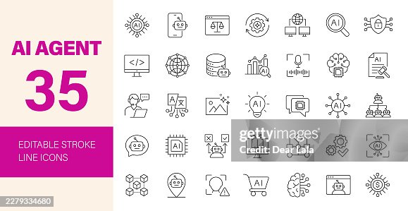 AI Agent icon set. Editable line icons. Vector illustration. AI Agent icon set. Editable line icons. Vector illustration.