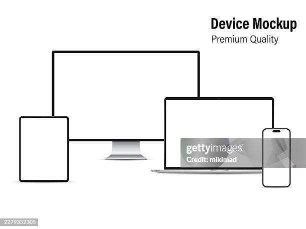 device mockup vector set. vector laptop, tablet, mobile phone, computer monitor. eps 10 - responsive design stock illustrations