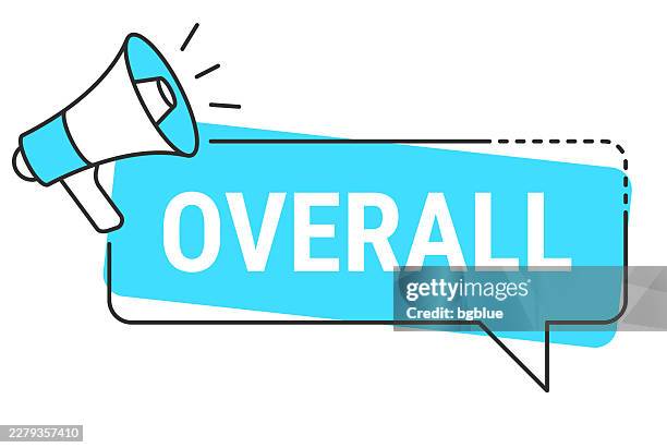 overall - speech bubble and megaphone on white background - general view stock illustrations