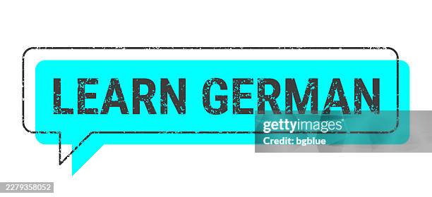 learn german - blue grunge speech bubble on blank background. - neon type vector stock illustrations