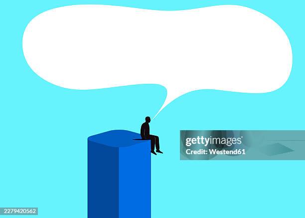 silhouette sitting on tower with large empty speech bubble - thinking reflecting stock illustrations