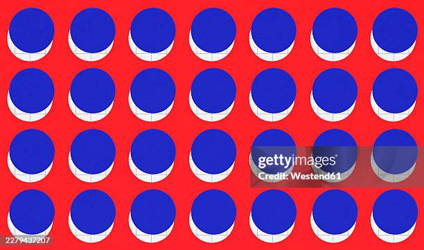 abstract geometric blue and red polka dot background - white polka dot pattern stock illustrations