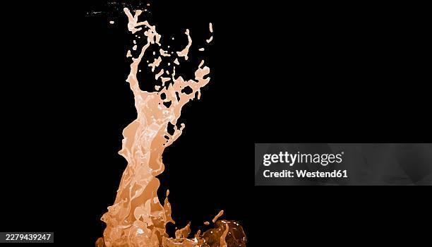 dynamic brown liquid splash on black background with copy space - chocolate flow stock illustrations
