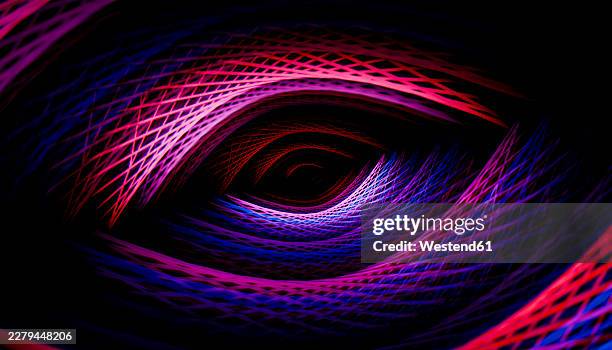 abstract glowing neon eye concept with pink and blue line design - digital chasm stock illustrations