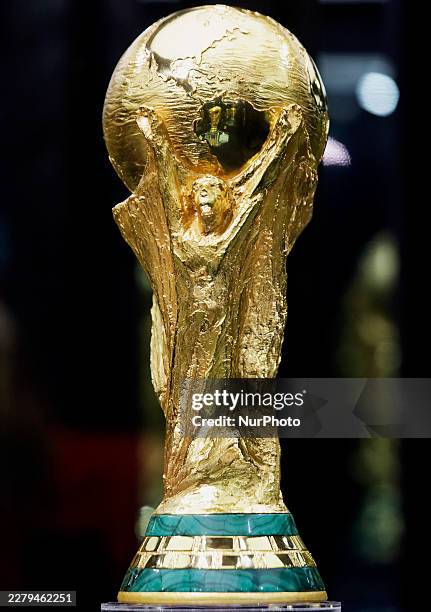 View of the original version of the 2026 World Cup trophy at Utopia Mixiuhca in Mexico City, Mexico, on June 5, 2026.