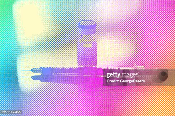 glp-1 single dose vial and syringe - subcutaneous injection stock illustrations