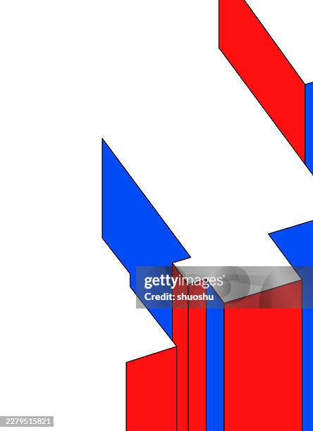 abstract red blue 3d geometric cube model design graphic background - 3d architecture model stock illustrations