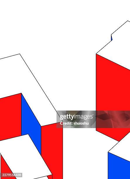abstract red blue 3d geometric cube model design graphic background - architecture model stock illustrations