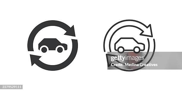 car rotation icons. glyph solid and line series icon. - replacement icon stock illustrations