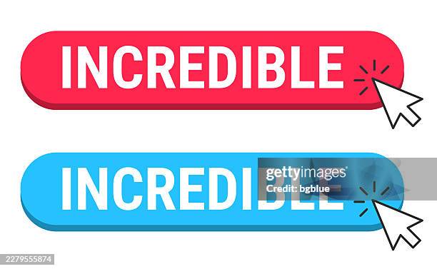 incredible - red and blue buttons with cursor on white background - wow computer stock illustrations