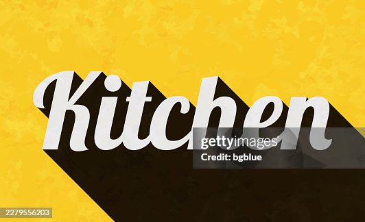 Kitchen - Text with long shadow on textured yellow background Kitchen - Text with long shadow on textured yellow background