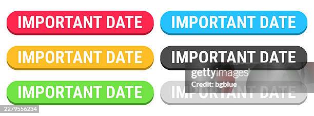 important date - colorful 3d click web buttons on blank background - pressing red button stock illustrations