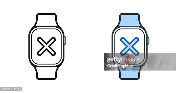smartwatch with cross mark. icons for design - editable stroke icon - error screen stock illustrations