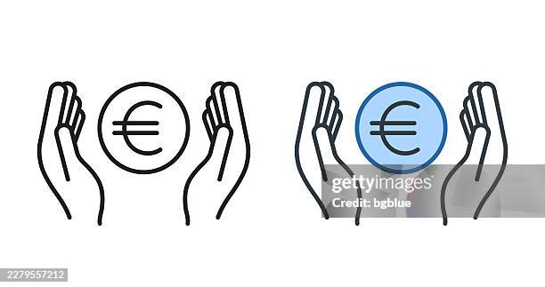 euro coin between hands. icons for design - editable stroke icon - in between stock illustrations