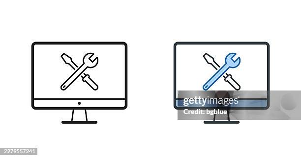 desktop computer settings - tools. icons for design - editable stroke icon - computer repair stock illustrations