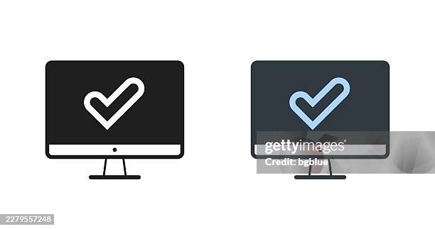 desktop computer with check mark. icons for design - editable icon - behind computer screen stock illustrations