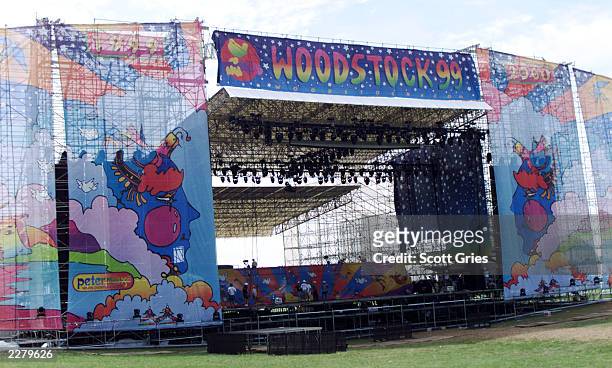 One of the two main stages at the site of Woodstock 99 in Rome, New York. The Woodstock 99 30th Anniversary Concert takes place on July 23 and 25th,...