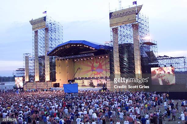 Fans at the West stage at Woodstock 99 in Rome, New York. The Woodstock 99 festival will feature over 45 bands on four stages on July 23 and 25th....