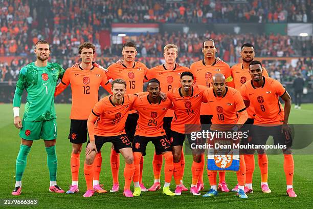 Players of Netherlands pose for a team photograph prior to the international friendly match between Netherlands and Algeria at De Kuip on June 03,...