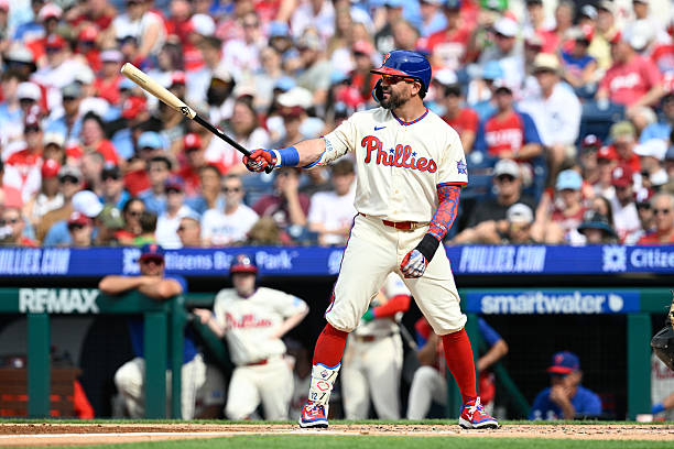 Philadelphia Phillies designated hitter Kyle Schwarber is shown at bat during the game between the Philadelphia Phillies and the Chicago White Sox on...