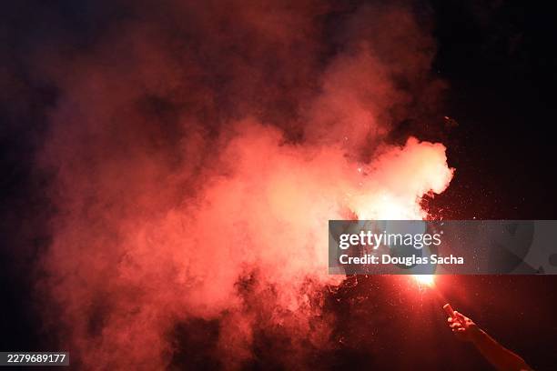 smoke bomb at a riot - hooligan stock pictures, royalty-free photos & images