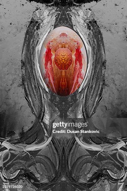 surreal abstract portrait collage with human brain concept. - virtual wellness stock illustrations