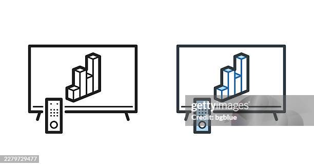 tv with 3d chart. icons for design - editable stroke icon - analyst two monitors stock illustrations