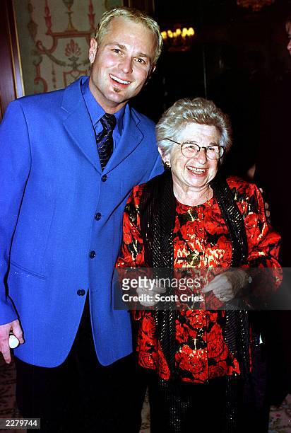 Sam Harris and Dr. Ruth Westheimer in the green room before the Drama League's Tribute to Liza Minnelli.