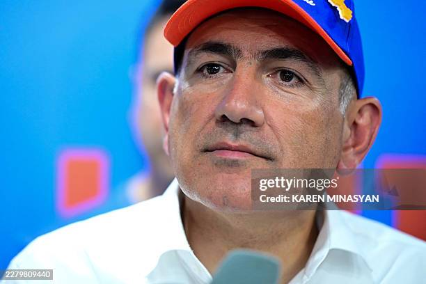 Armenian Prime Minister and leader of the Civil Contract party Nikol Pashinyan holds a press conference following the parliamentary election at the...